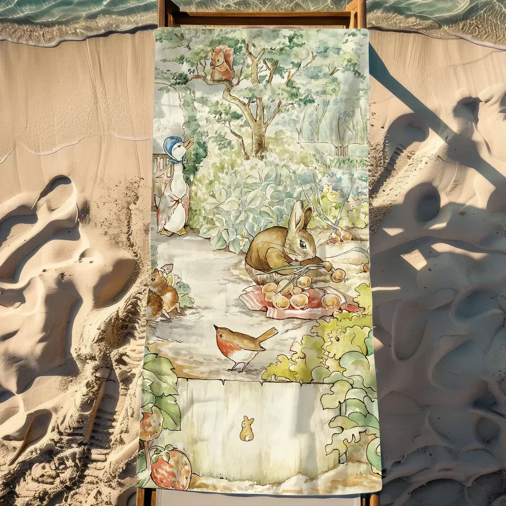 Peter Rabbit Quick-Dry Beach Towel | Cartoon Sports Towel Cartoon Beach Towel Peaceful Pleasures Health and Wellness