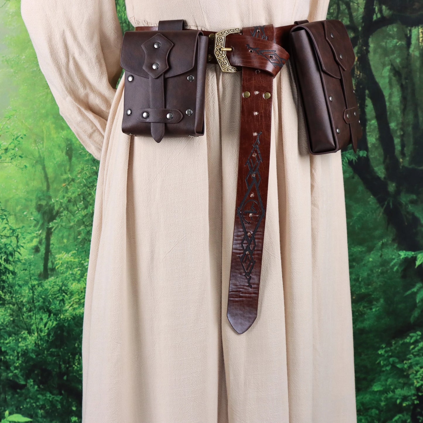 UYEE Larp Viking Knight Belt Retro Copper Coin Leather Waist Bag Role