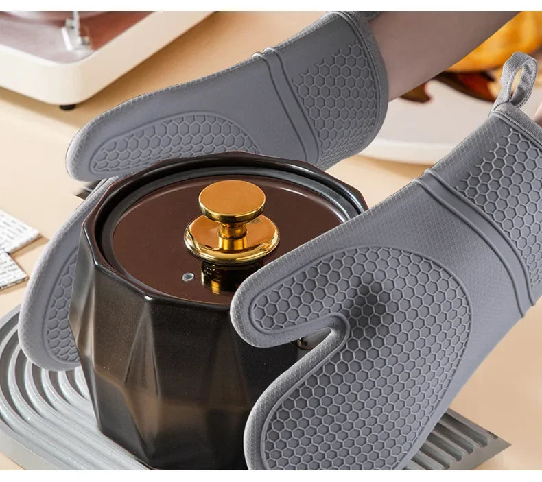Silicone Oven Mitts 2PCS, Heat Resistant 500F Kitchen Mitts, 11.4" Soft Baking Gloves, for Kitchen Cooking Baking BBQ Peaceful Pleasures Health and Wellness