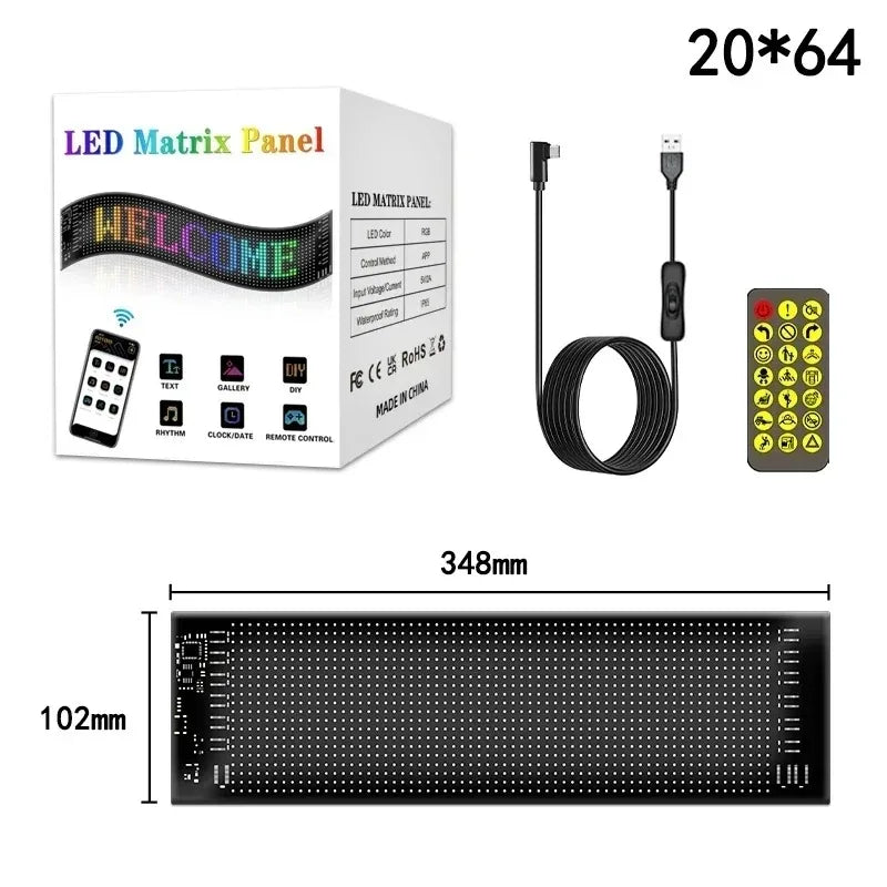 RGB LED Matrix Pixel Panel | Bluetooth Scrolling Text Car Sign