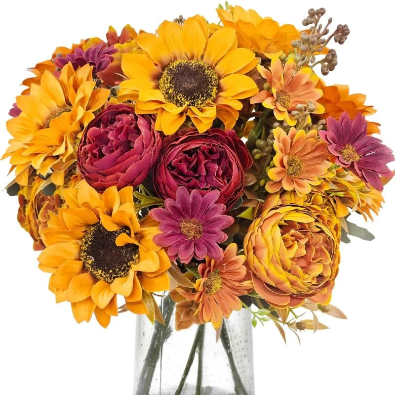 Silk Sunflower Artificial Bouquet | Wedding & Home Decor Artificial Silk Flowers Peaceful Pleasures Health and Wellness Gold 2pcs