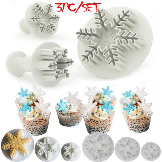 3-Piece Snowflake Fondant Plunger Cutter Set – Cookie & Cake Decorating Molds Peaceful Pleasures Health and Wellness