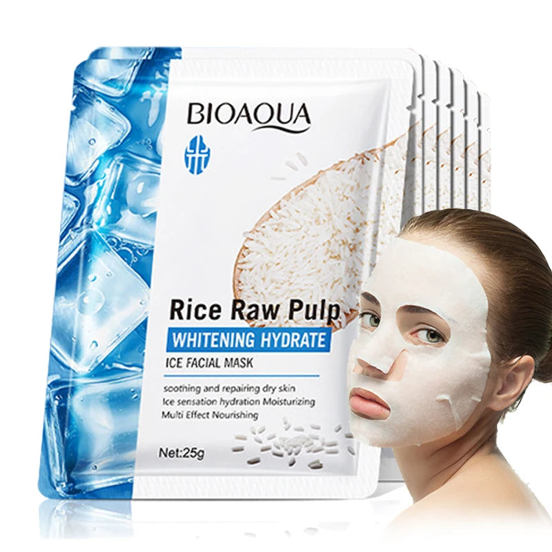 BIOAQUA Rice Raw Pulp Face Mask Hydrating Brightening 5pcs