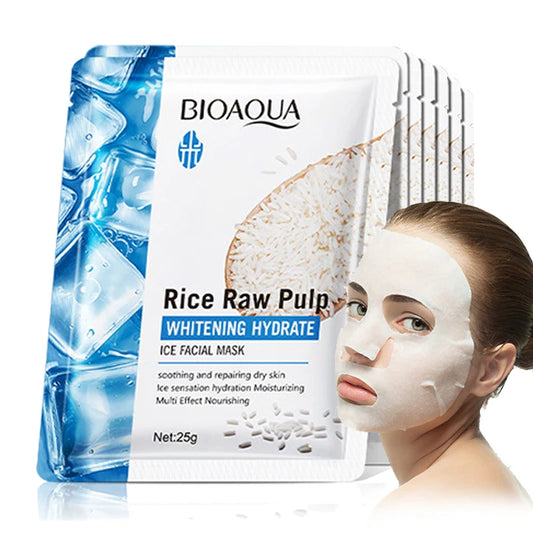 BIOAQUA Rice Raw Pulp Face Mask Hydrating Brightening 5pcs Sheet Face Mask Peaceful Pleasures Health and Wellness