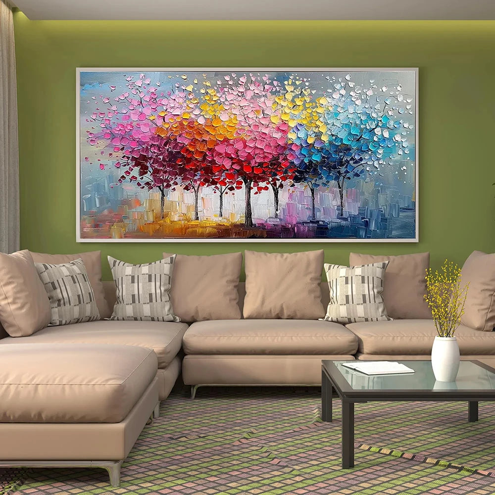 No Framed Colored Tree Wall Art Decor, Happiness Tree Canvas Painting, Abstract Tree Landscape Artwork Print Picture, Decorative Peaceful Pleasures Health and Wellness
