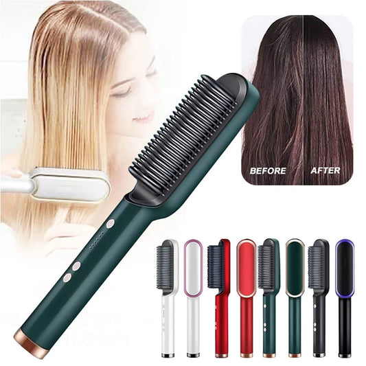 Salon-Worthy Electric Hot Comb Hair Styling Tool Negative Ion Anti-Scald 2-In-1 Straightens Curls Portable For Hair Straightener Peaceful Pleasures Health and Wellness