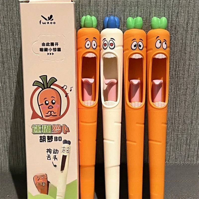 4-Pack Carrot Press Gel Pens | Quick Dry 0.5mm Black Ink