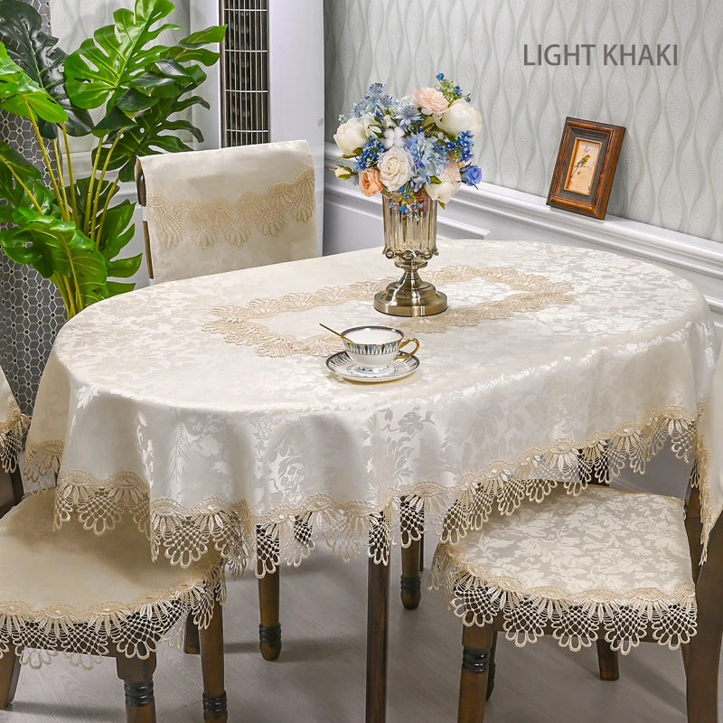 Battilo Oval Macrame Embroidered Lace Tablecloth | Floral Cover