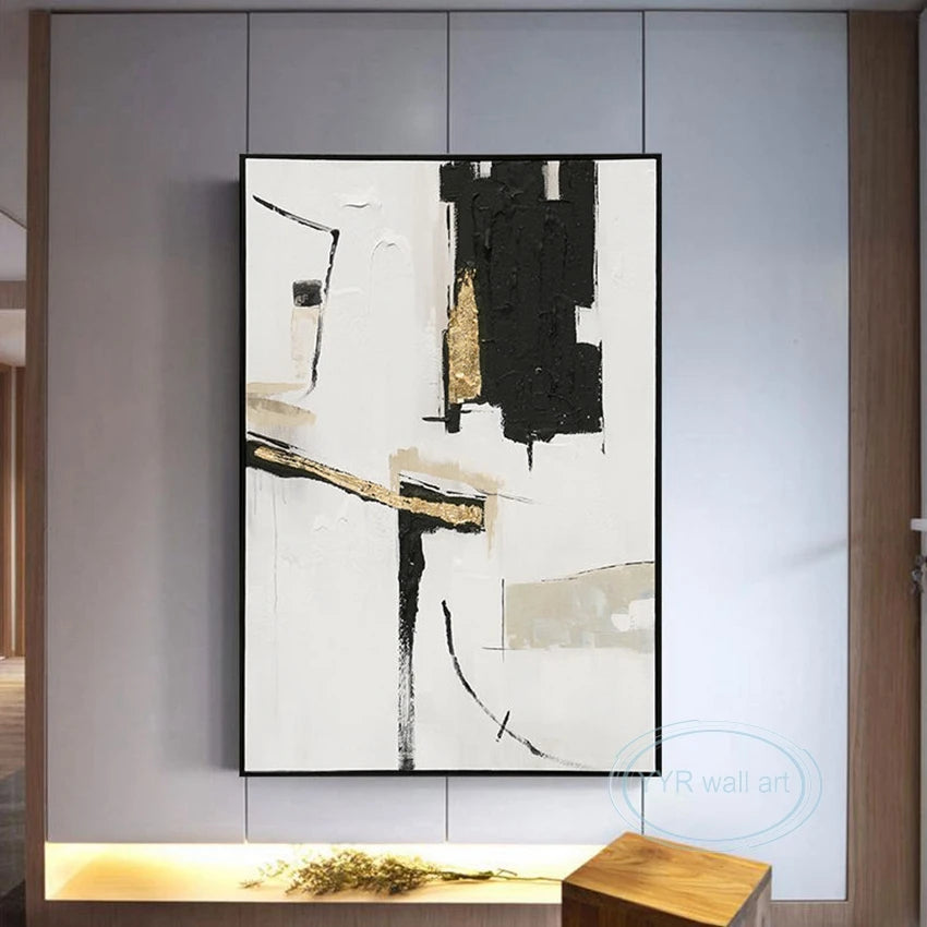 Pure Hand-Painted Abstract Art Oil Painting Nordic Living Room Porch Wall Decoration Mural Light Luxury Gold Foil Poster Custom Peaceful Pleasures Health and Wellness