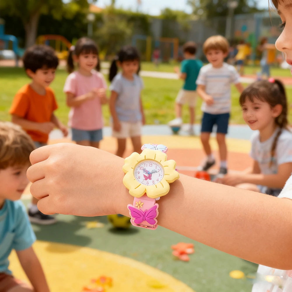 Kids Floral Silicone Wristwatch – Waterproof Cartoon Watch for Girls