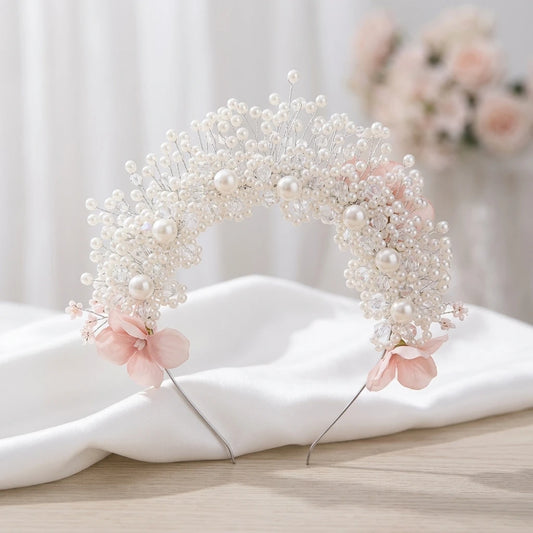 Bridal Pearl Hairband with Korean Style Pink Flower Wedding Accessory for Elegant Ceremony Look Peaceful Pleasures Health and Wellness