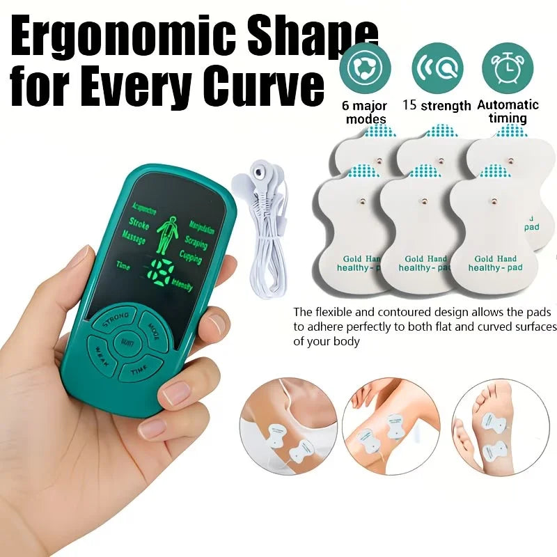 Ems-Tens-Massage Massager, 3-in-1 Nerve and Muscle Electrical Stimulation Device, Meridian Massage Equipment. Comes with 1 Main Unit + 6 Massage Pads. 6 Modes to Choose from + 15 Intensity Levels. A Multifunctional Massager S Peaceful Pleasures Health and Wellness 6Psc