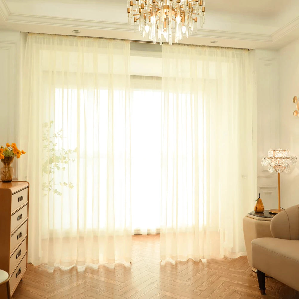 Solid White Yarn Curtain Window Tulle Curtains For Living Room Kitchen Modern Window Treatments Voile Curtains Cortains Peaceful Pleasures Health and Wellness Beige 1Pc W132CM X H160CM Rod Pocket