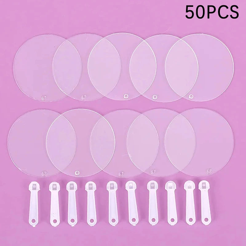 50Pcs 5cm Cute Mini Transparent Blank Fan Child Kids DIY Art Fan Wedding Birthday Party Favors Girlfriend Boyfriend Ideas Gift Peaceful Pleasures Health and Wellness 50PCS