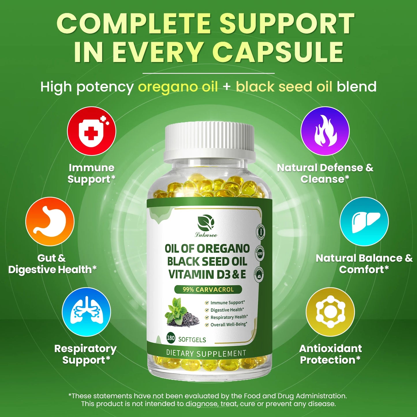 Organic Oregano Oil Capsules with Black Seed Oil – Immune & Gut Support Herbal Supplement Peaceful Pleasures Health and Wellness