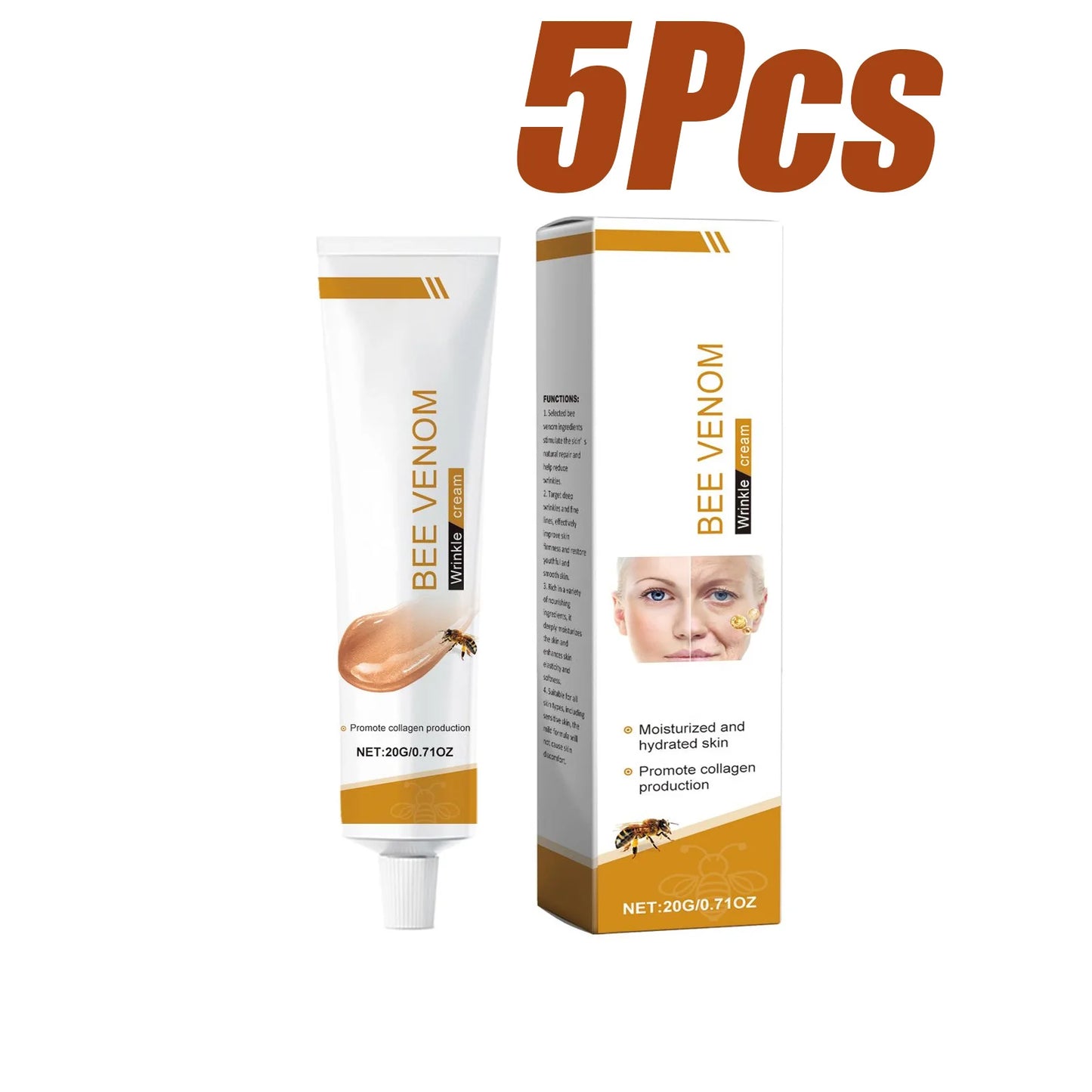 Bee Venom Anti-Aging Cream – Firm, Lift & Reduce Wrinkles Peaceful Pleasures Health and Wellness 5 x 20g Boxed