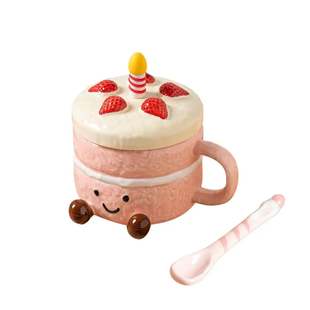 Novelty Coffee Mugs Cute Ceramic With Lid Spoon Feet Cake Shaped Aesthetic Mug Tea Cup For Women Christmas Birthday Valentines Peaceful Pleasures Health and Wellness China Mainland Pink 400ml