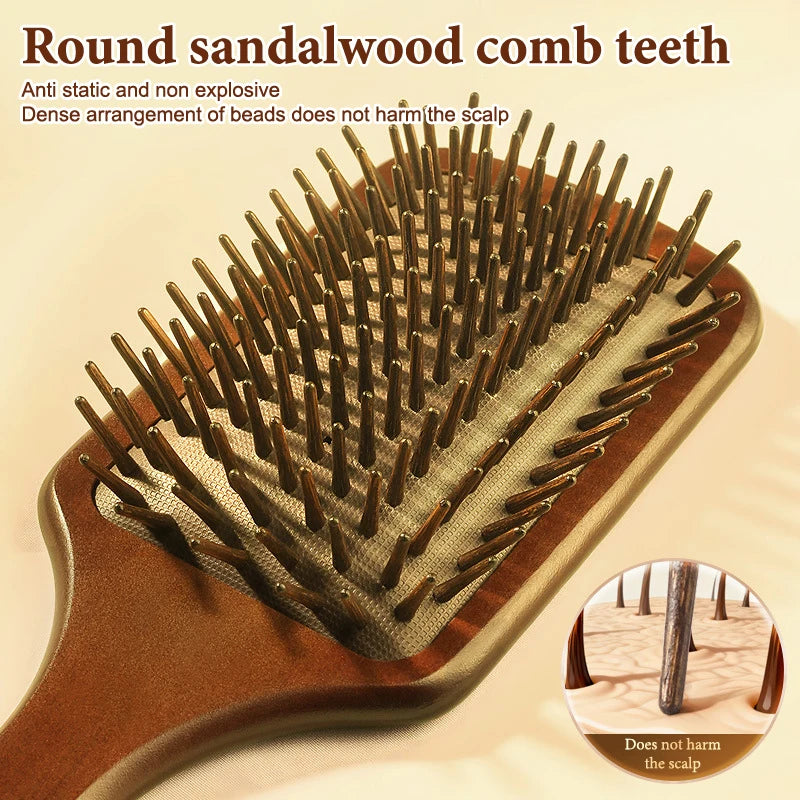 1pcs Sandalwood Hand Carved Air Cushion Comb With Wood Teeth, Scalp Massage Brush For All Hair Types, Wooden Hair Styling Peaceful Pleasures Health and Wellness