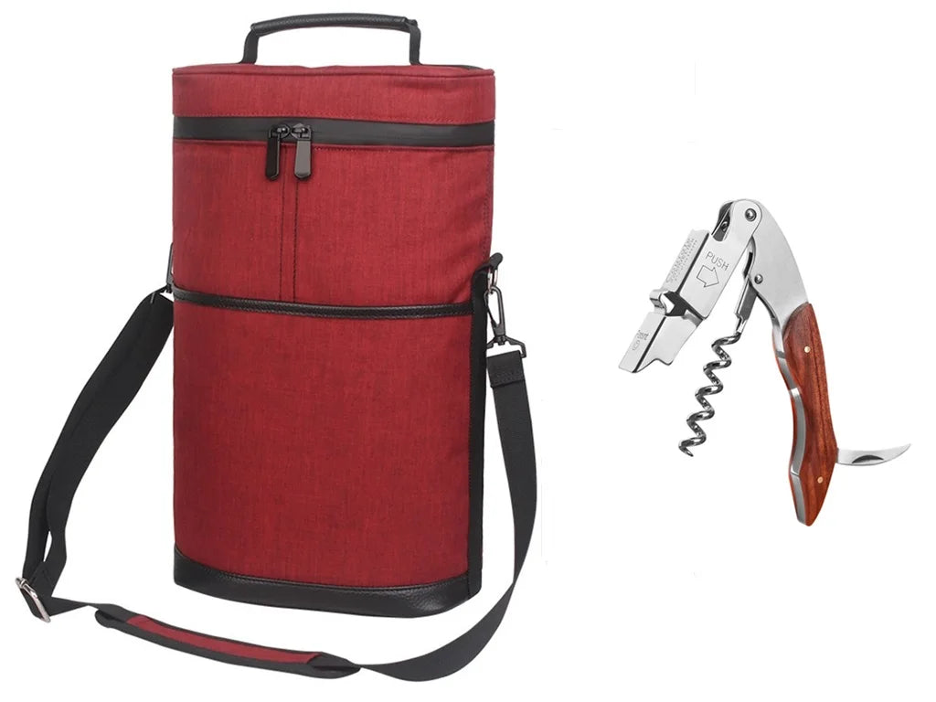 Cooler Bag for 2 Bottles Wine Bag Portable Bucket Carrier with Ice Champagne Picnic Pack Free Shipping Soft Cooler Bottle Opener Peaceful Pleasures Health and Wellness Red Opener