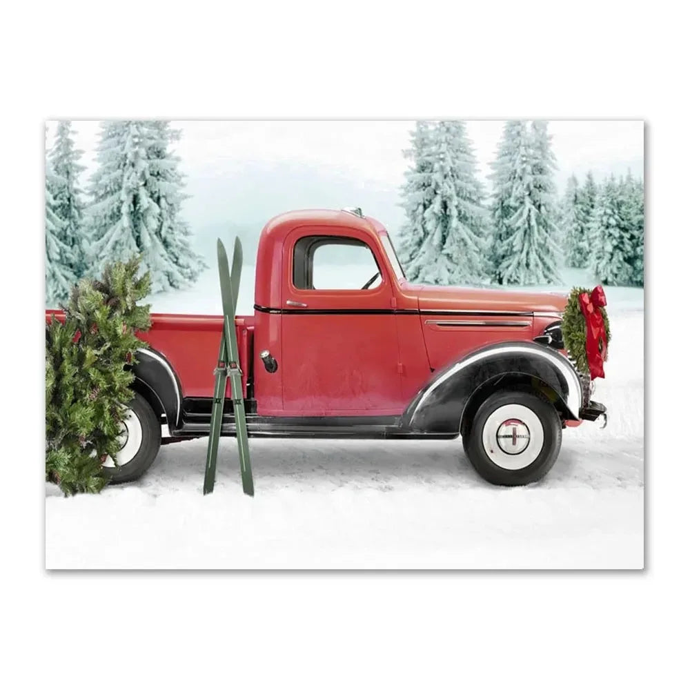 Vintage Christmas Tree Canvas Wall Art | Unframed Holiday Print