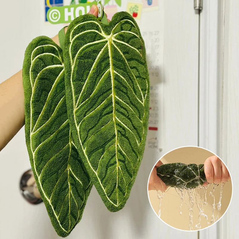 Absorbent Hanging Hand Towels – Leaf Design Kitchen & Bathroom Hand Towel Peaceful Pleasures Health and Wellness
