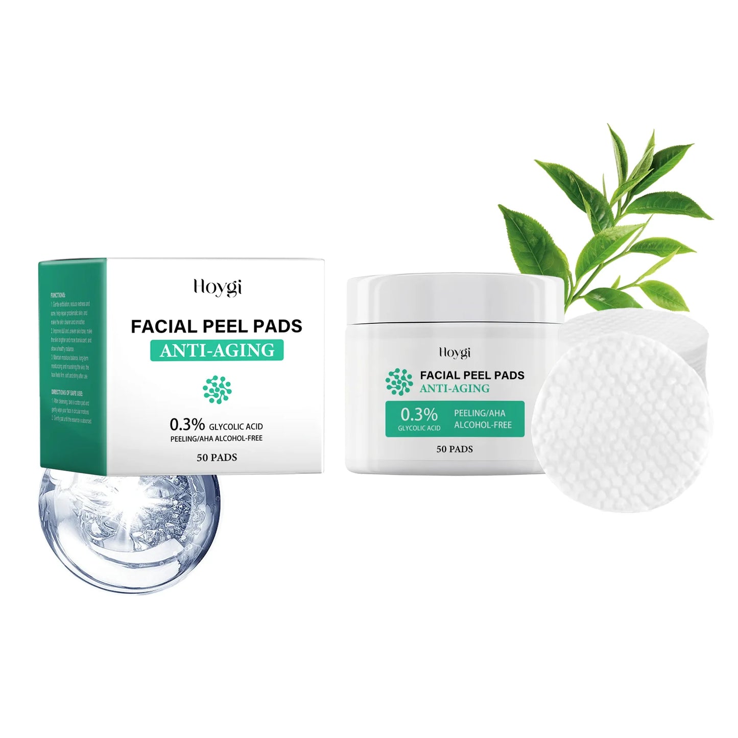 Glycolic Acid Cotton Pads Shrink Pores Blackhead Removal Oil Control Acne Treatment Exfoliating Moisturizing Facial Skin Care Peaceful Pleasures Health and Wellness 50pcs Boxed
