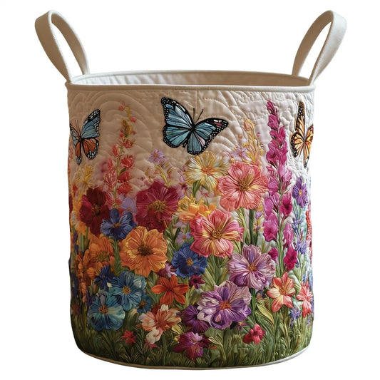Vintage Floral Quilted Storage Basket with Handle | 18x14" Fabric Storage Basket Oasis Select
