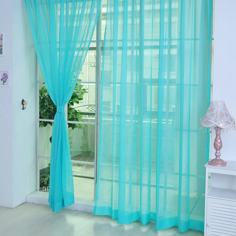 Transparent Window Gauze Solid Color Wedding Glass Gauze Household Products Light Luxury Style Easy To Install Curtains Peaceful Pleasures Health and Wellness Peacock blue