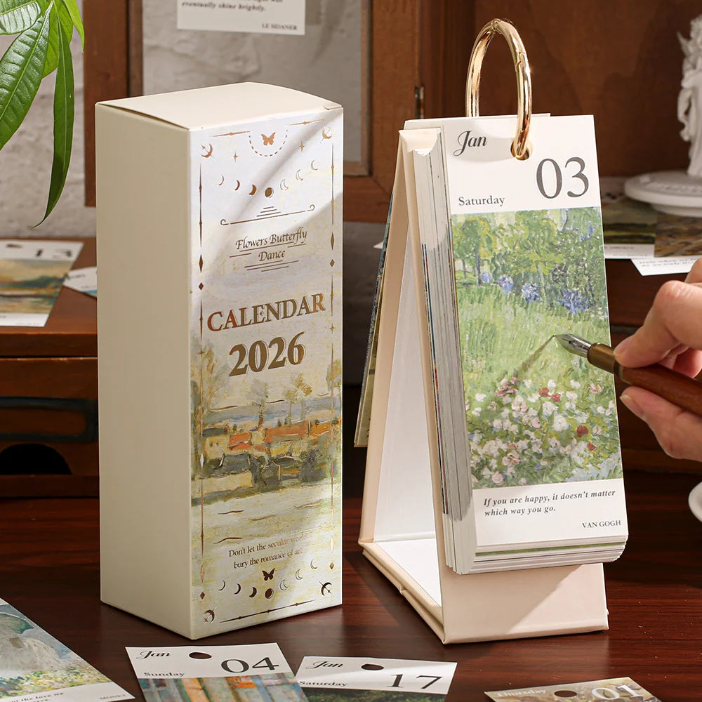 2026 Vintage Flip Desktop Calendar | 365-Day Planner Monthly Tabs