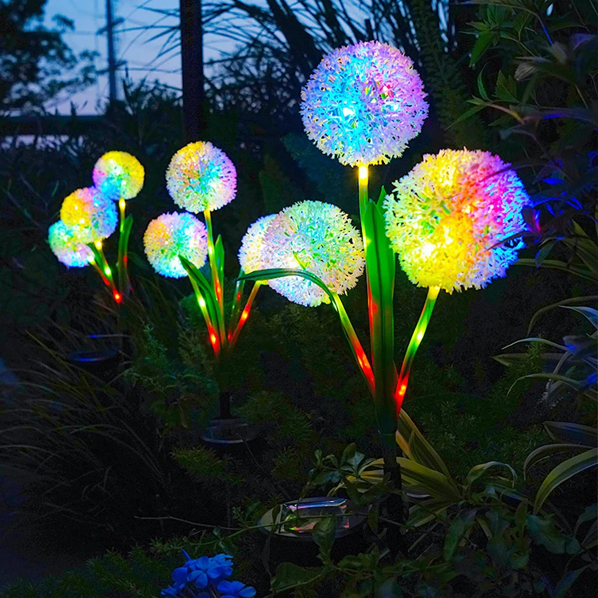 Solar Onion Head Garden Lights – 3-Head Warm & Colorful LED