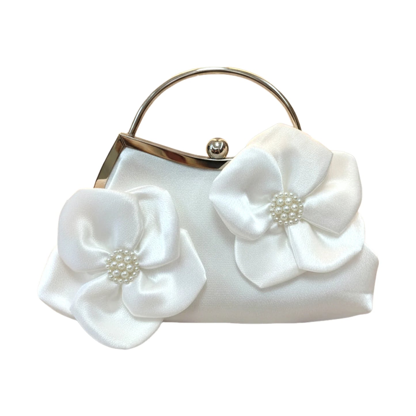 White Flower Clutch Bag For Women Evening Party Wedding Dress With Satin Material Peaceful Pleasures Health and Wellness
