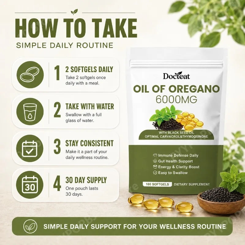 Oil of Oregano 6000mg + Black Seed Oil | 180 Softgels