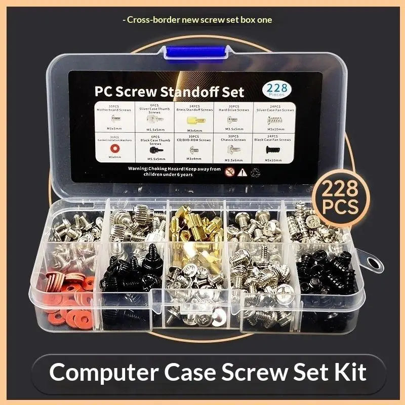 New 228Pcs/Box Hard Disk DIY Motherboard PC Computer Assemble Case Fan Hand Screw Bolt Standoff Washer Assortment Kit Peaceful Pleasures Health and Wellness