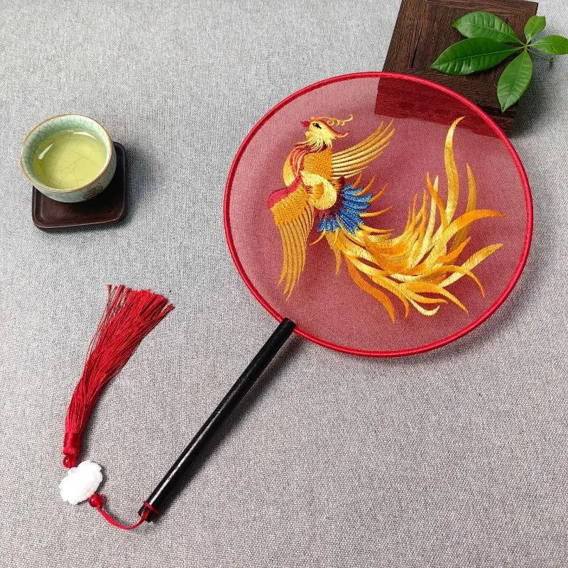 Su Embroidery Silk Round Hand Fan – Wooden Handle & Tassel