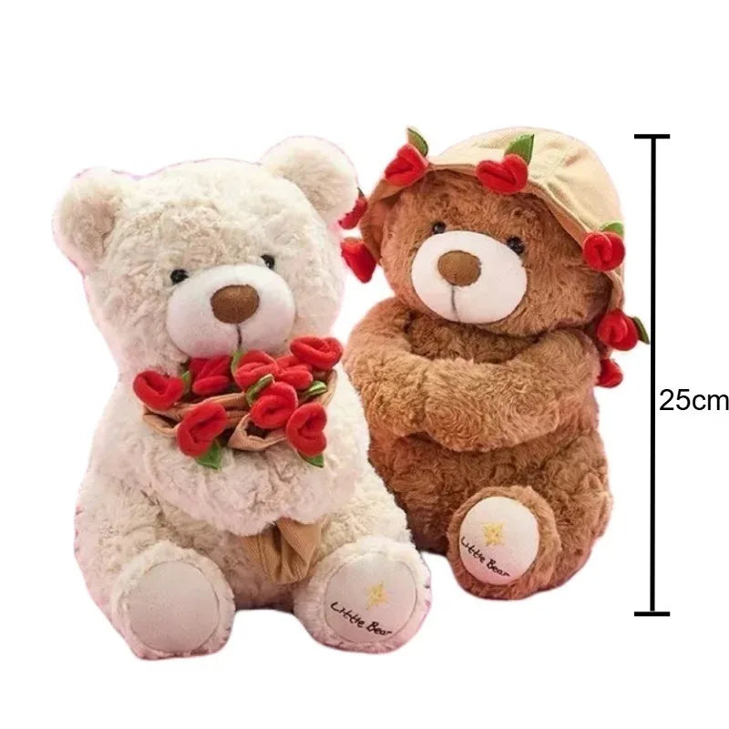 25cm Kawaii Teddy Bear Plush with Roses | Valentine's Day Gift