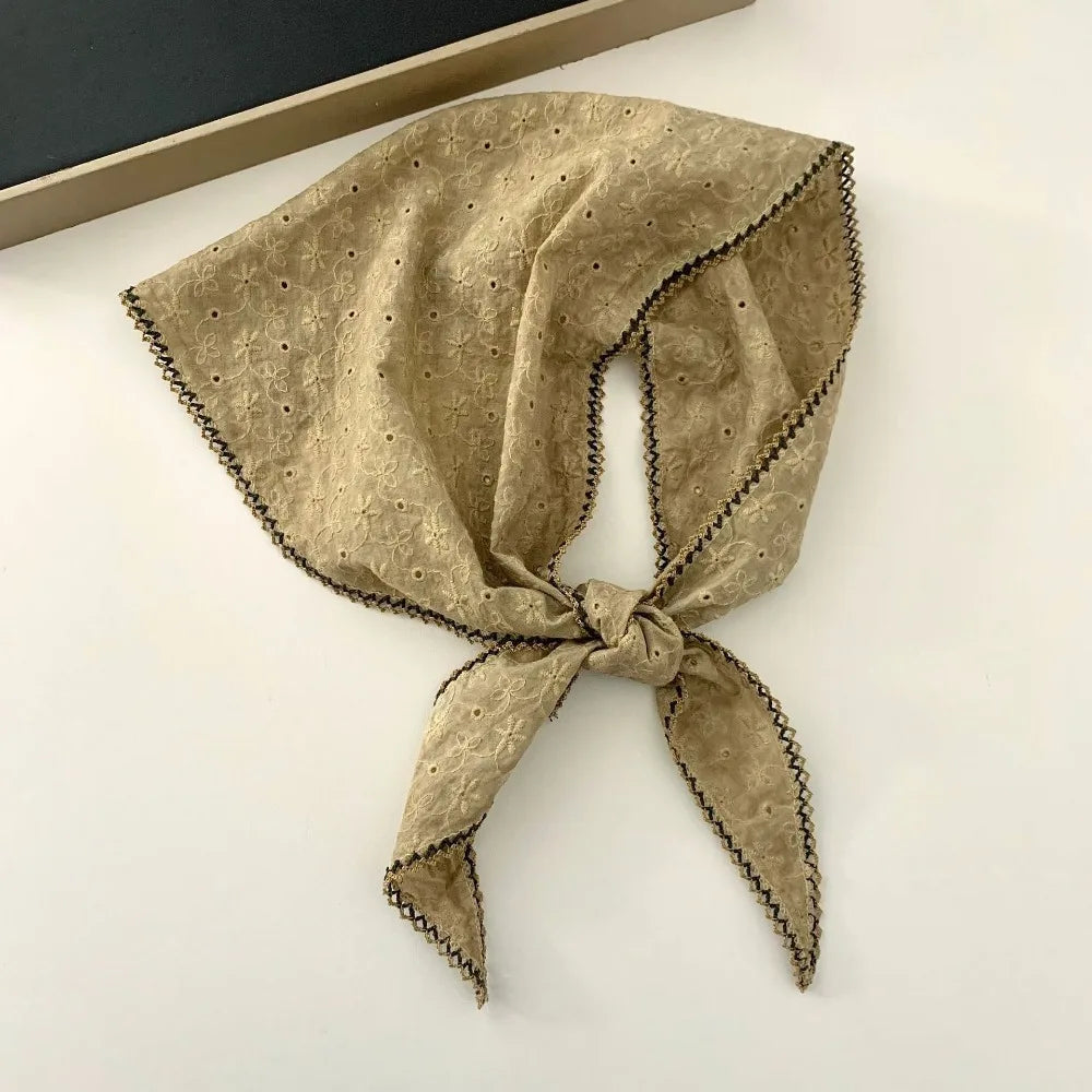 Embroidered Flower Cotton Scarf – Vintage Triangle Hair & Neck