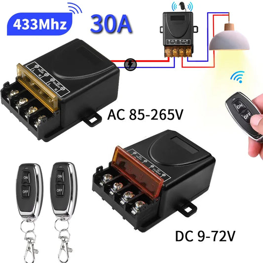 433MHz Wireless Remote Control Switch AC/DC 30A Relay – 100M Range Wireless Relay Switch Oasis Select