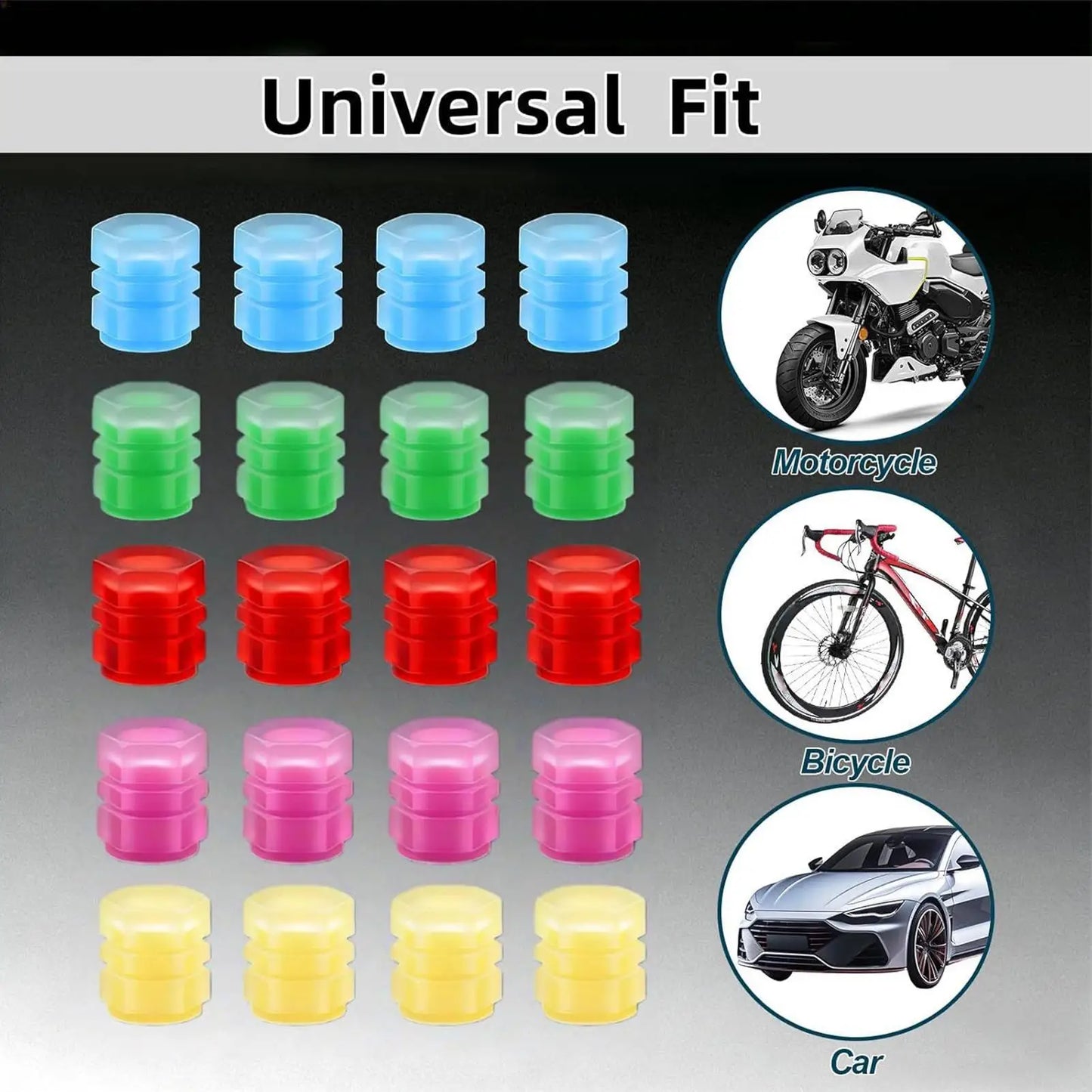 Glow in the Dark Tire Valve Stem Caps – 20 Pack