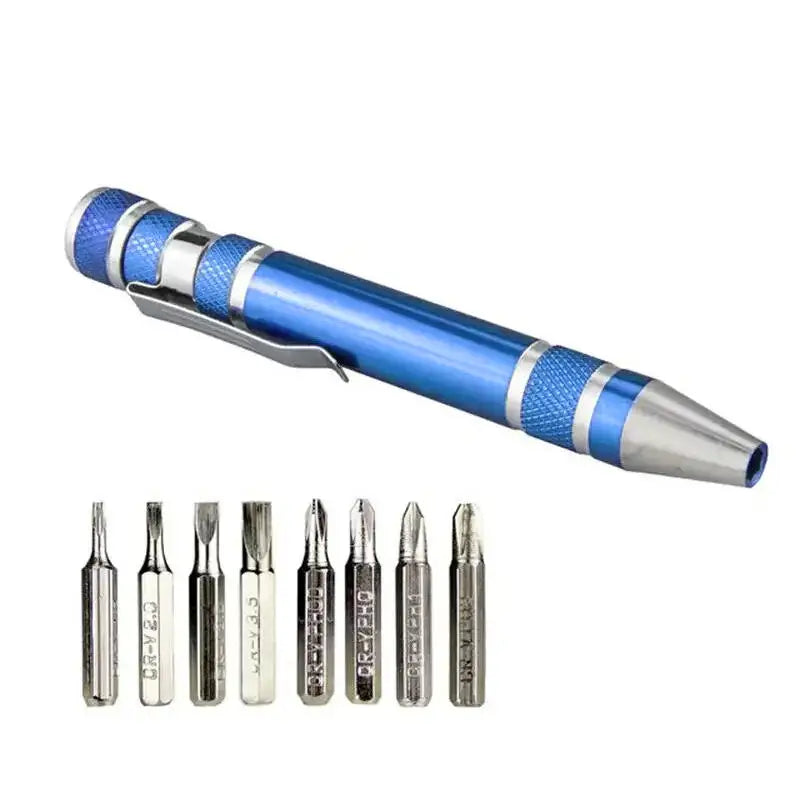 8-in-1 Multifunction Screwdriver Pen Portable All-in-One Repair Tool Kit High Density Bits for Emergency Fix Mini EDC Hand Tool Peaceful Pleasures Health and Wellness Blue