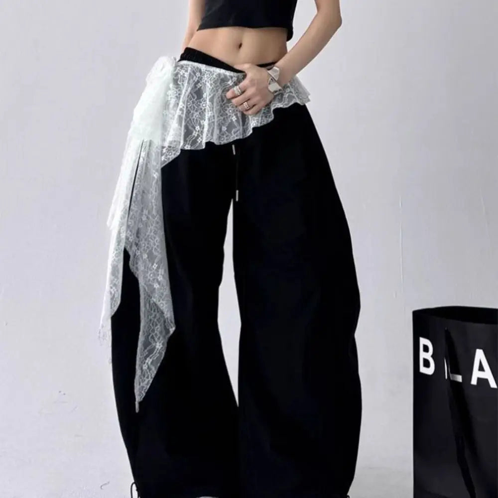 Y2K Embroidered Lace Mini Skirt – Ruched Lace-Up Streetwear Lace Mini Skirt Peaceful Pleasures Health and Wellness