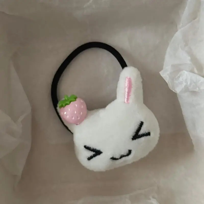 Strawberry Plush Bunny Hair Scrunchie | Elastic Ponytail Tie