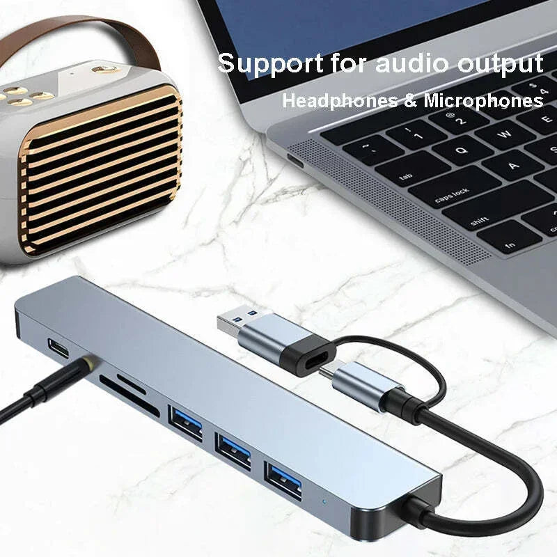 USB C Hub 8-in-2 USB Splitter with USB 3.0/2.0 USB-C Data 3.5 Audio SD/TF Card Reader Multiport USB C HUB for MacBook Laptop Peaceful Pleasures Health and Wellness