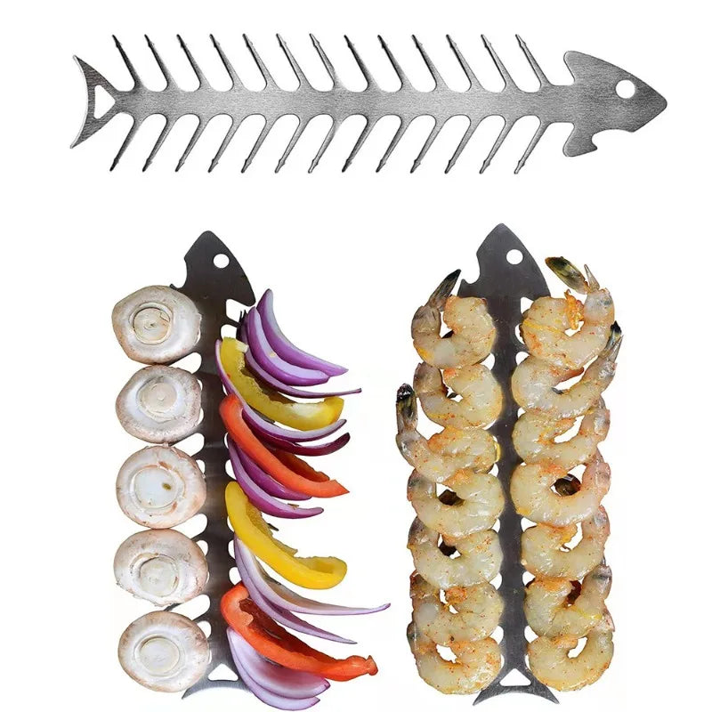 1PC Reusable Roaster Fork Metal Fishbone Shape Barbecue Skewer Roasting Skewers for Camping Grilling Skewers Campfire BBQ Tool Peaceful Pleasures Health and Wellness