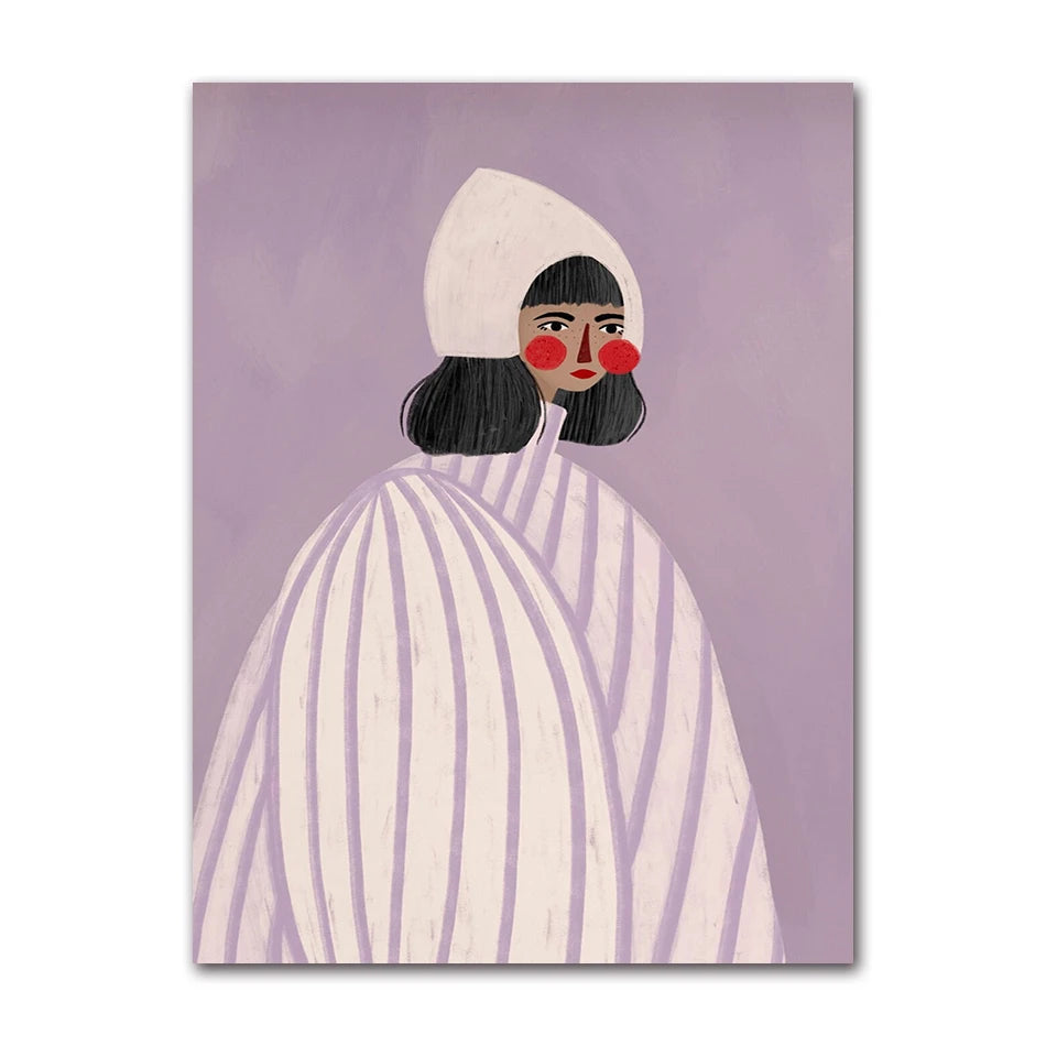 1Pc Frameless Whimsical Colourful Art Vibrant Woman Portrait Minimalist Wall Art Canvas Painting Posters for Living Room Mode Peaceful Pleasures Health and Wellness 8 30x40cm Unframed