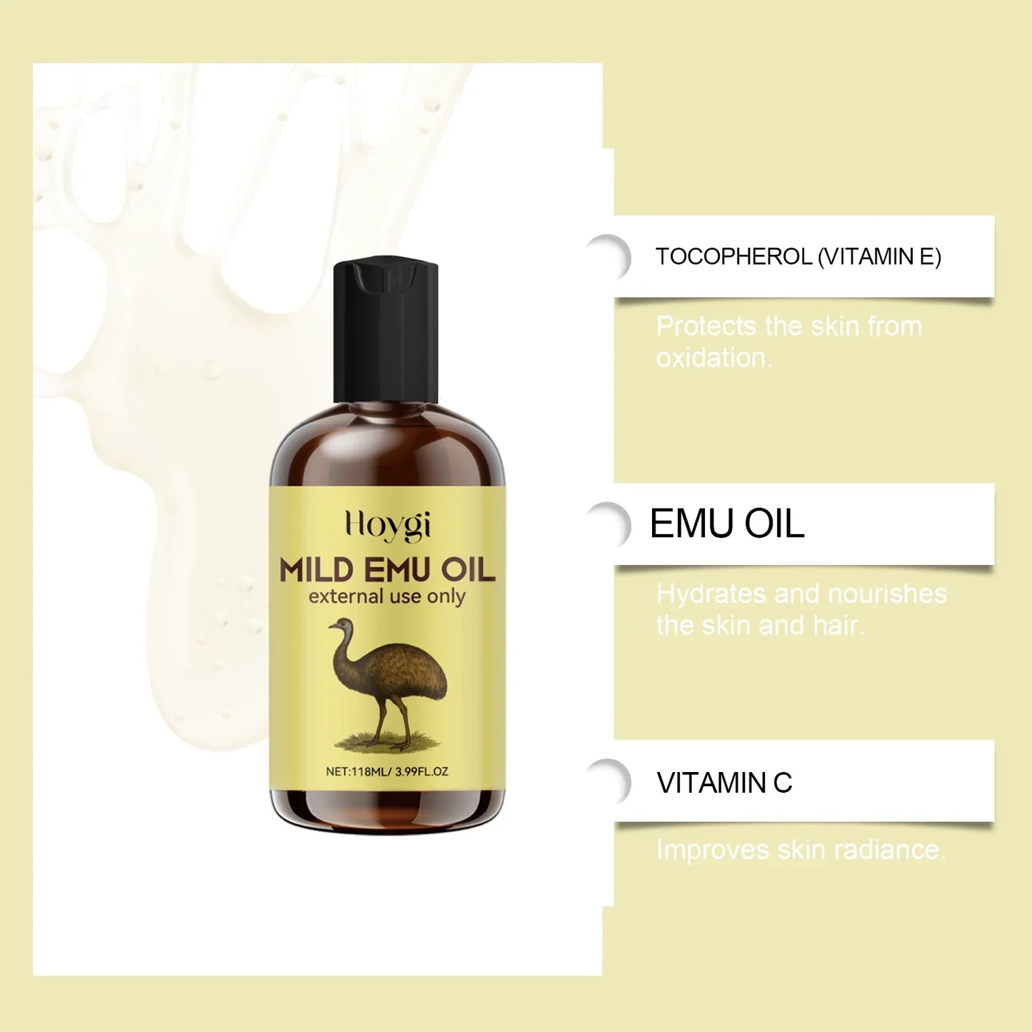 Hoygi Emu Oil Anti-Aging Moisturizer for Skin & Hair 118ml