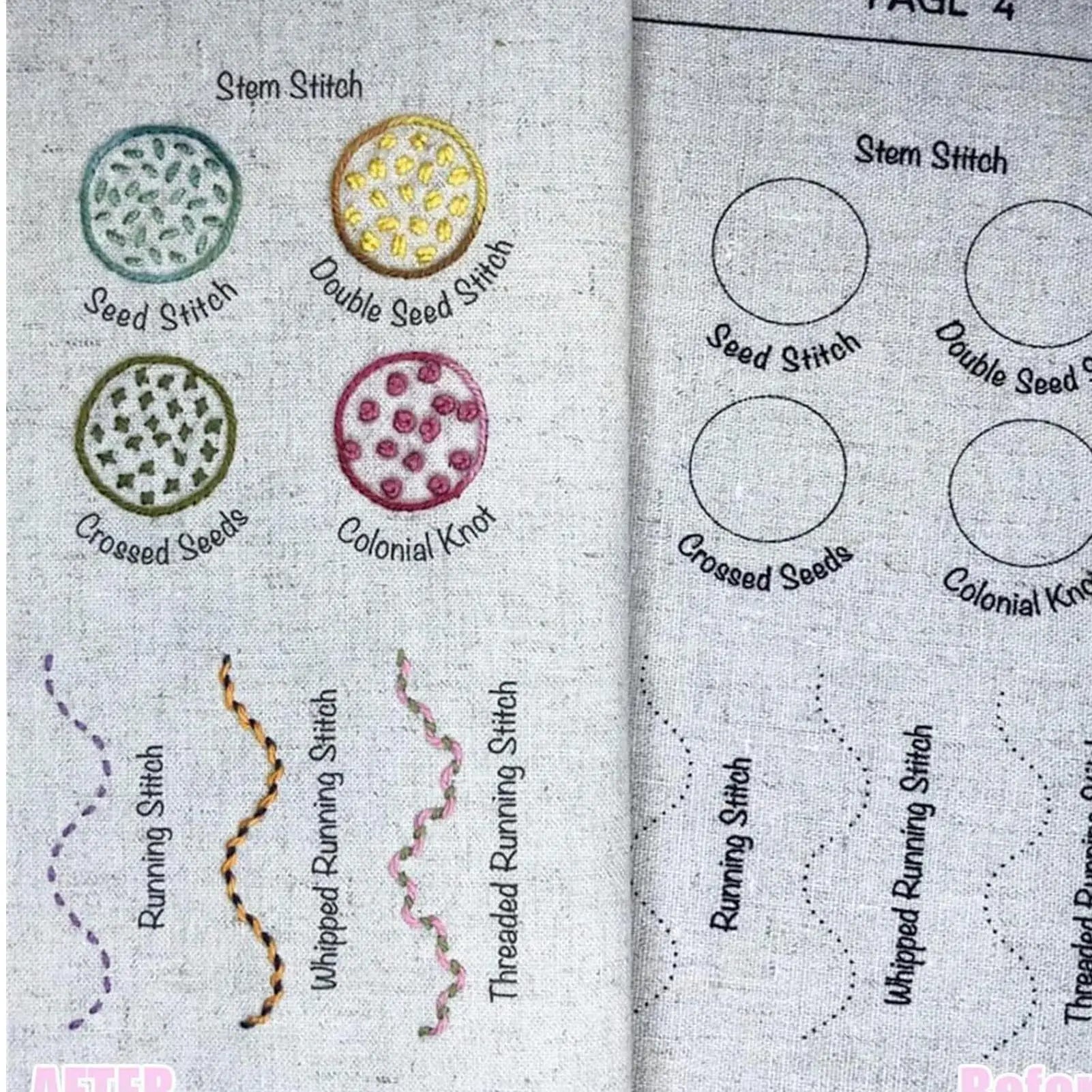 Embroidery Stitches Book Kit with Tutorial & Toolkit Sampler Embroidery Craft Kit Peaceful Pleasures Health and Wellness