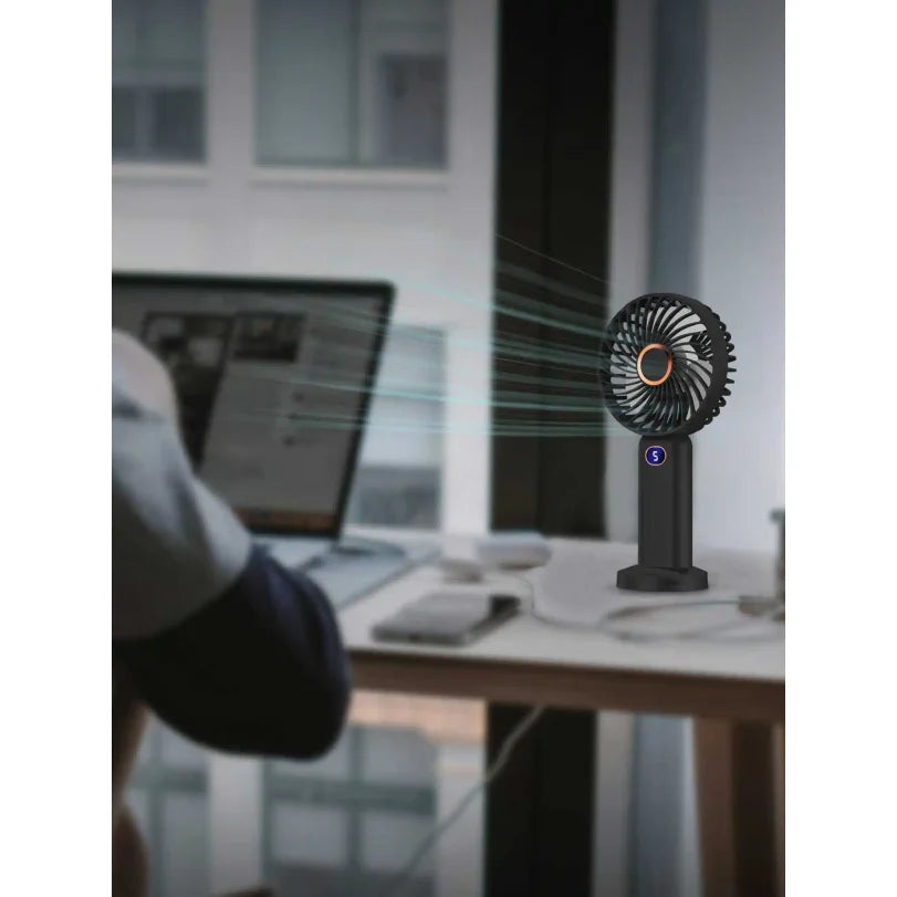 Portable USB Rechargeable Handheld Fan | 5-Speed Digital Display