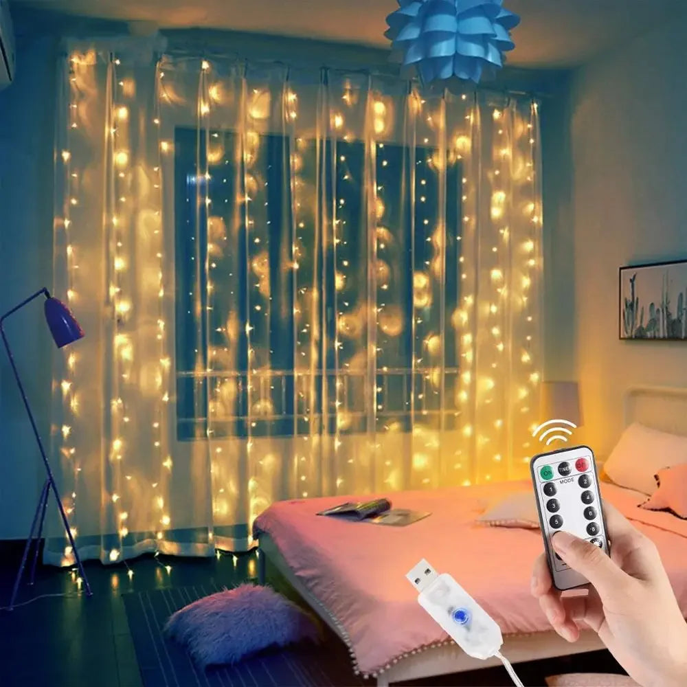 RGB LED Curtain Fairy Lights USB Remote | Christmas Home Decor