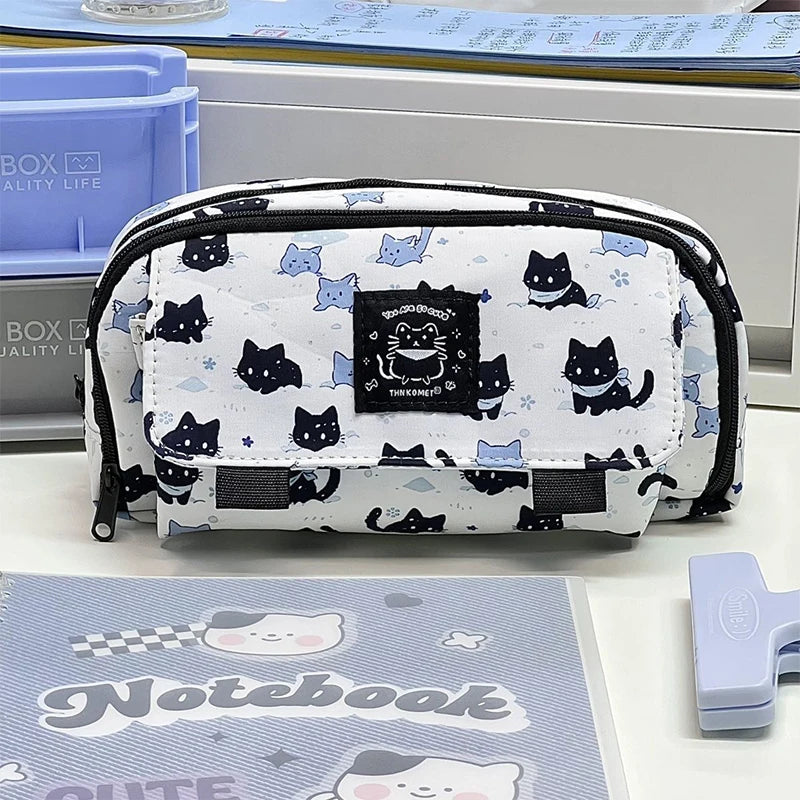 3-Layer Large Capacity Pencil Case – Cute Snow Cat Design