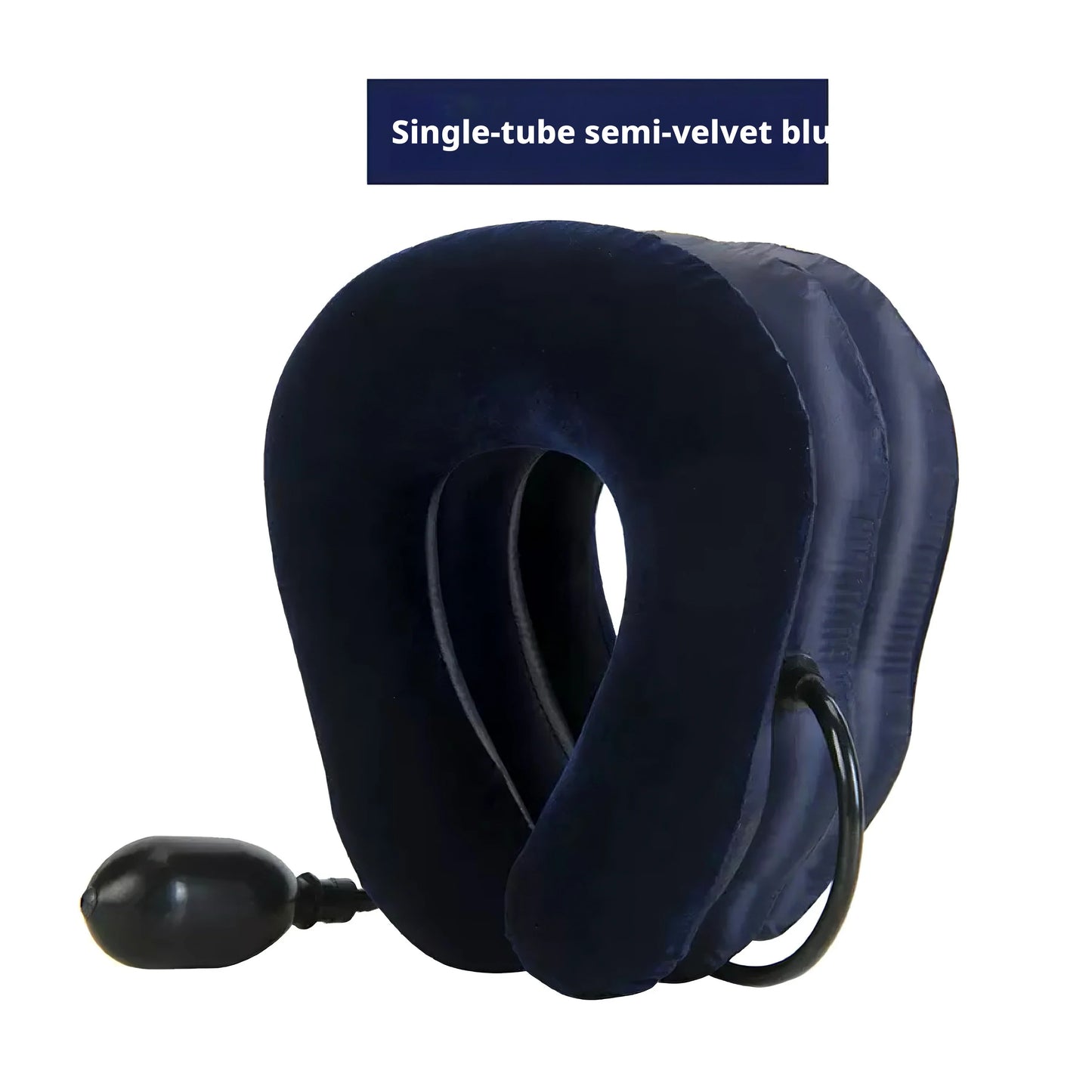 3-Layer Inflatable Neck Traction Pillow Half Velvet Single Tube Cervical Support Brace Adjustable Neck Stretcher for Neck Pain Peaceful Pleasures Health and Wellness Navy Blue
